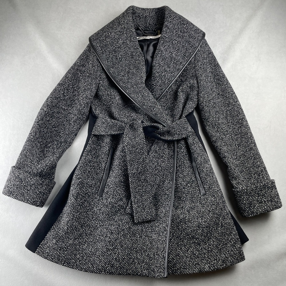 Trina Turk Tweed Wool Wrap Jami Coat Womens Size 2 Belted Old Money Chic Elegant
